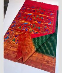 magenta and green colour gadwal pattu sarees with All over Lines design