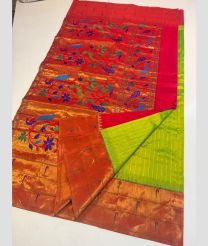 magenta and olive green colour gadwal pattu sarees with All over Lines design