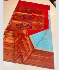magenta and blue colour gadwal pattu sarees with All over Lines design