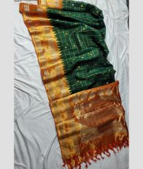green and brown colour gadwal pattu sarees with All over Checks and Buttas design