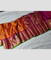 orange and purple colour gadwal pattu sarees with Jari Border design