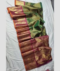 green and brown colour gadwal pattu sarees with Jari Border design