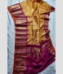 brown and purple colour gadwal pattu sarees with Jari Border design