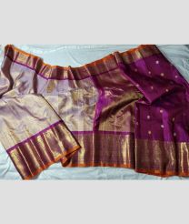 gray and purple colour gadwal pattu sarees with Jari Border design