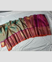 green and brown colour gadwal pattu sarees with Jari Border design