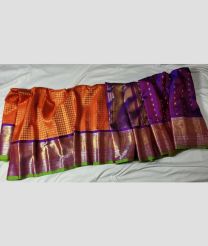 orange and purple colour gadwal pattu sarees with Jari Border design