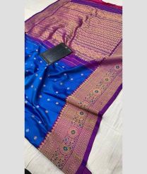 blue colour gadwal pattu sarees with All over Buttas design