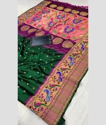 green colour gadwal pattu sarees with All over Buttas design