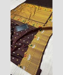 coffee colour gadwal pattu sarees with All over Buttas design
