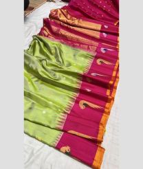 green colour gadwal pattu sarees with All over Buttas design