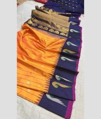 orange colour gadwal pattu sarees with All over Buttas design