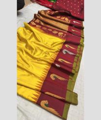 yellow colour gadwal pattu sarees with All over Buttas design