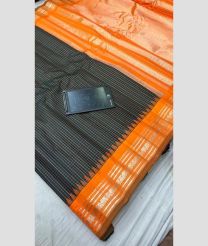 charcoal and orange colour gadwal pattu sarees with All over Lines design