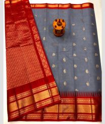 Red and Grey gadwal sico sarees with Kanchi Border design