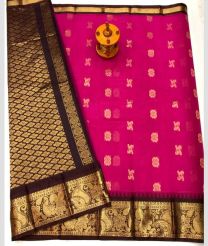 Chocolate and Pink gadwal sico sarees with Kanchi Border design