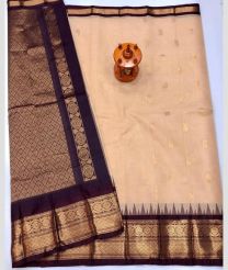 Chocolate and Cream gadwal sico sarees with Kanchi Border design