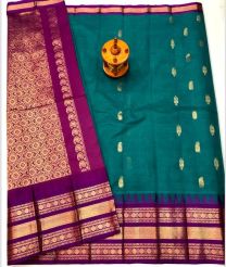 Magenta and Medium Teal gadwal sico sarees with Kanchi Border design