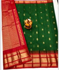 Red and Green gadwal sico sarees with Kanchi Border design