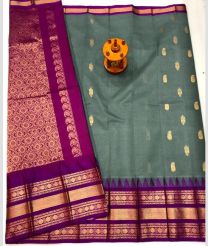 Magenta and Grey gadwal sico sarees with Kanchi Border design