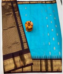 Chocolate and Sky b lue gadwal sico sarees with Kanchi Border design