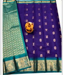 Medium Teal and Purple Blue gadwal sico sarees with Kanchi Border design