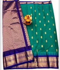 Navy Blue and Medium Teal gadwal sico sarees with Kanchi Border design