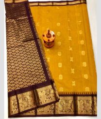 Chocolate and Mustard Yellow gadwal sico sarees with Kanchi Border design