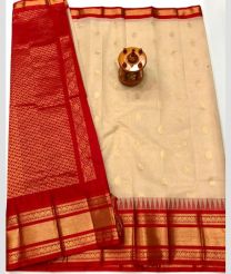 Red and Cream gadwal sico sarees with Kanchi Border design