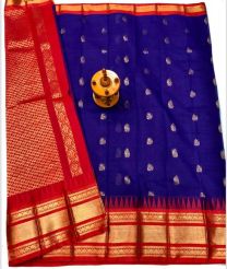 Red and Navy Blue gadwal sico sarees with Kanchi Border design