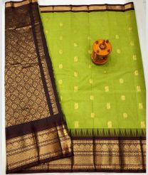 Chocolate and Parrot Green gadwal sico sarees with Kanchi Border design