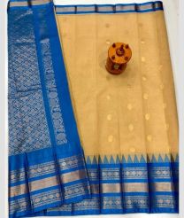 Blue and Cream gadwal sico sarees with Kanchi Border design