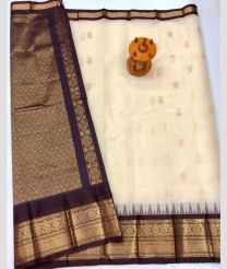 Chocolate and Half White gadwal sico sarees with Kanchi Border design