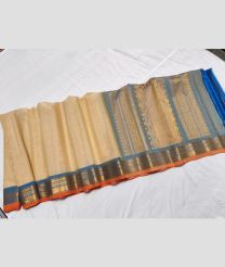 Cream and Blue gadwal sico sarees with All over Buttas design