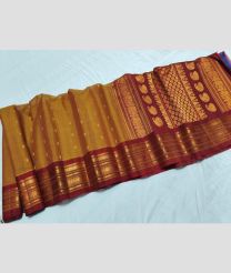 Golden Yellow and Maroon gadwal sico sarees with All over Buttas design