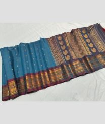 Blue and Grey gadwal sico sarees with All over Buttas design