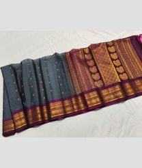 Grey and Magenta gadwal sico sarees with All over Buttas design
