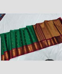 Green and Crimson gadwal sico sarees with All over Checks and Buttas design
