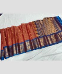 Orange and Blue gadwal sico sarees with All over Checks and Buttas design