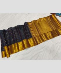 Black and Golden gadwal sico sarees with All over Checks and Buttas design