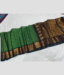 Green and Golden gadwal sico sarees with All over Checks and Buttas design