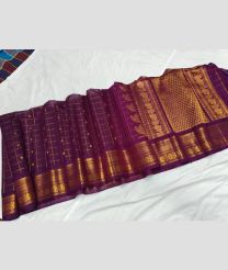 Magenta and Golden gadwal sico sarees with All over Checks and Buttas design