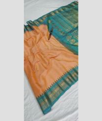 Peach and Sky Blue gadwal sico sarees with temple kuttu border design