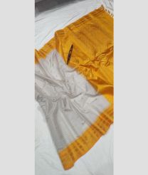 Half White and Yellow gadwal sico sarees with temple kuttu border design