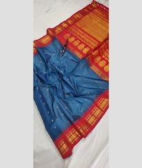 Blue and Red gadwal sico sarees with temple kuttu border design
