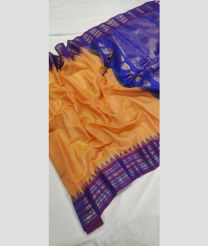 Lite Orange and Royal Blue gadwal sico sarees with temple kuttu border design