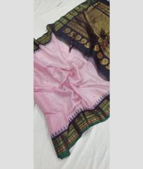 Baby Pink and Black gadwal sico sarees with temple kuttu border design