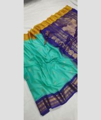 Turquoise and Blue gadwal sico sarees with temple kuttu border design