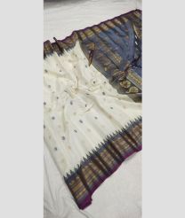 Half White and Grey gadwal sico sarees with temple kuttu border design