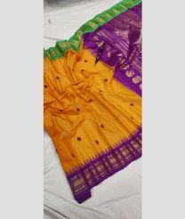 Yellow and Magenta gadwal sico sarees with temple kuttu border design