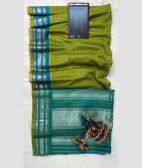 Leafy Green and Medium Teal gadwal sico sarees with All over Lines design